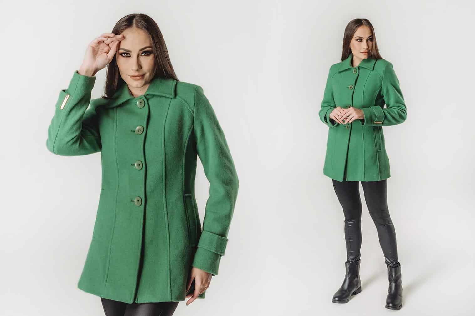 Look despojado casaco de lã verde
